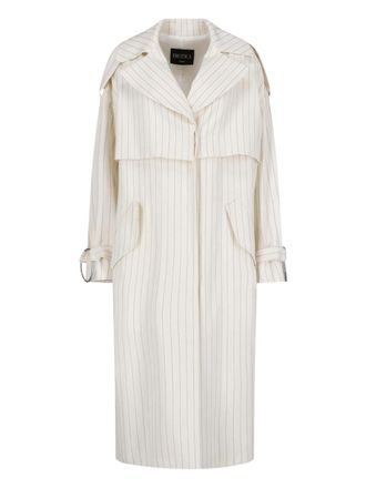 Dondup White Gessato Wool Pinstripe Trench Coat