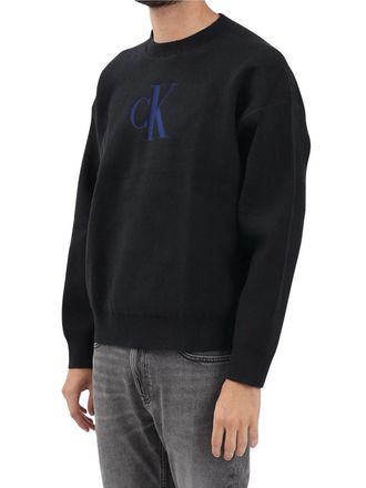 Calvin Klein Relaxed-Fit Black Knit Sweatshirt with Embroidered Logo