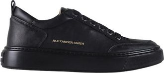 Alexander Smith Bond Mannen in zwart leer en zwarte zool - Heren - Sneakers - Zwart - 43 EU - Leer - Schoenen