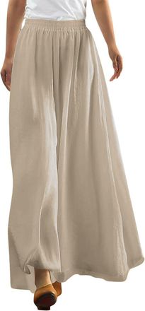 Generic Womens Summer Beach Trousers - Wide Leg Trousers For Women Uk Chiffon High Waist Yoga Pants Summer Ladies Trousers Elasticated Waist Lounge Pants Soft