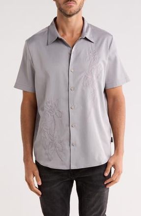 Scotch & Soda Floral Embroidered Short Sleeve Button-Up Shirt in Gull at Nordstrom Rack, Size X-Large