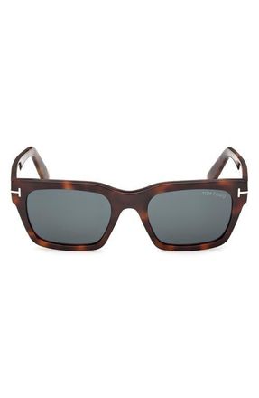 Tom Ford Andy 53mm Square Sunglasses in Shiny Havana /Teal at Nordstrom