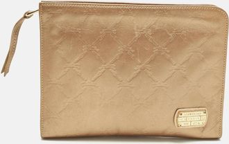 Longchamp Beige Logo Quilted Leather Clutch