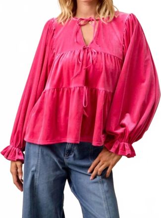 Lovlov Sweetheart Velvet Bow Top In Pink