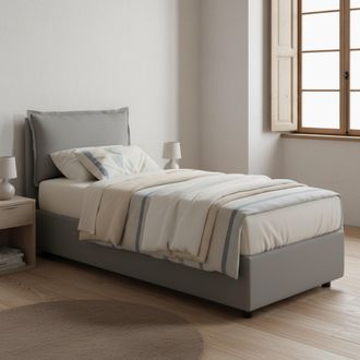 Dmora Dmora - Cama Individual Dmosco, Cama Contenedor Con Revestimiento De Tela, 100% Made In Italy, Apertura Frontal, Adecuado Para Colch&oacute;n 80x190 Cm, Gris