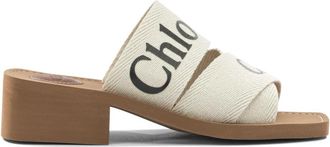 Chlo&eacute; Woody Heeled Mule - Dames - Muiltjes - Wit - 40 EU - Polyester - Schoenen