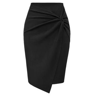 Generic Women Wear to Work Pencil Skirts for Women Faux Suede Skirt OL High Waist Knotted Front Bodycon Skirts Workwear-Black-L