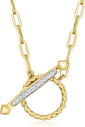 Ross-Simons 18kt Gold Over Sterling Paper Clip Link Necklace With. Diamond Toggle Clasp