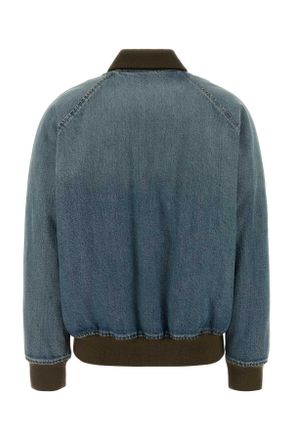 Miu Miu Womens Denim Bomber Jacket Bleu Giubbini