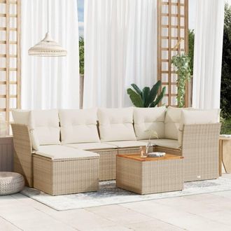 vidaXL Vidaxl - Set Sof&aacute;s De Jard&iacute;n 7 Piezas Y Cojines Rat&aacute;n Sint&eacute;tico Beige