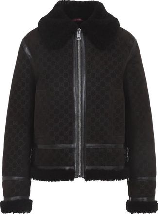 Gucci Printed Suede Shearling Jacket - Dames - Leren en Su&egrave;de Jassen - Bruin - S - Leer - Jassen