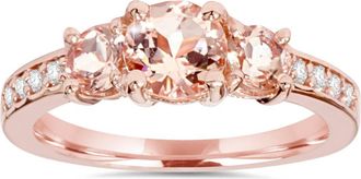 Pompeii3 1 1/2CT Morganite & Diamond 3-Stone Engagement Ring 14K Rose Gold Size Selectable