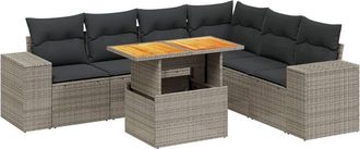 vidaXL Vidaxl - Set De Sof&aacute;s De Jard&iacute;n 7 Piezas Con Cojines Rat&aacute;n Pe Gris