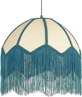 Beliani L&aacute;mpara De Techo Azul Natural 192 Cm Campana Papel Poli&eacute;ster Borlas Flecos Milagro