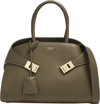 Ferragamo Gancini Signature Hug Leather Top Handle Bag