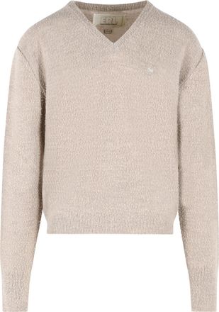 ERL Beige V-Neck Embroidered Wool Sweater