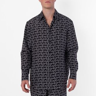 Burberry All-Over Graphic Print B-Line Silk Shirt, Size X-Large