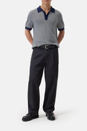 Closed Mens Striped Linen Blend Polo Shirt In Smokey Blue