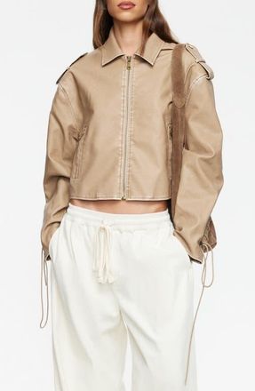 Lioness Jet Metallic Faux Leather Jacket in Beige at Nordstrom, Size X-Large