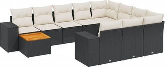 vidaXL Set De Sof&aacute;s De Jard&iacute;n 11 Pzas Y Cojines Rat&aacute;n Sint&eacute;tico Negro Vidaxl