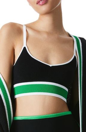 Alice & Olivia Maude Colorblock Rib Merino Wool Bralette in Black/Garden Green at Nordstrom, Size Medium