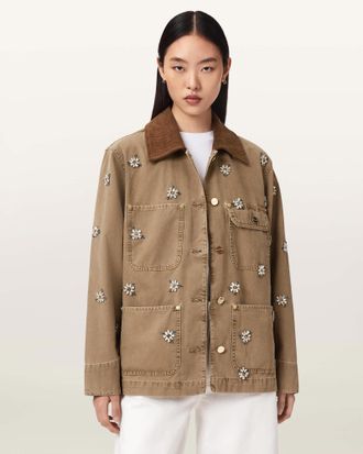 AllSaints Cotton Bex Embellished Denim Jacket, Size: XS