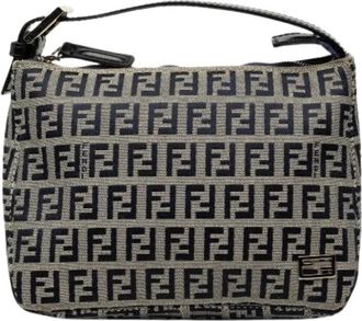 Fendi Pre-owned Canvas Shoulder Bag - Dames - Vintage Mini Tas - Grijs - ONE Size - Leer - Vintage
