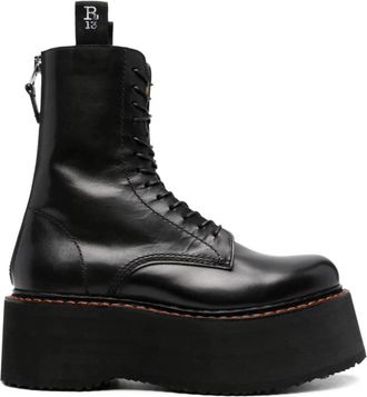R13 Stackboot Veterlaars - Dames - Veterlaarzen - Zwart - 36 EU - Leer - Schoenen