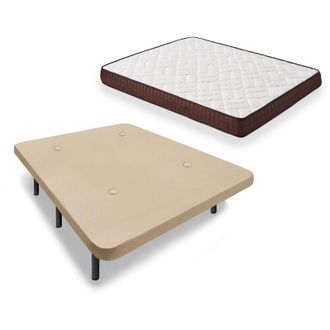 HOGAR 24 Cama Completa - Colch&oacute;n Viscobrown Doble Capa Viscosoft, Altura 15 Cm + Base Tapizada Beige + Patas De 25 Cm, 150x200 Cm