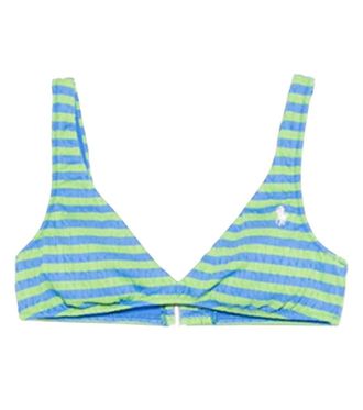 Ralph Lauren Blue Stripes Logo Embroidery Bikini Top