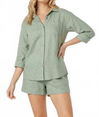 Mod-o-doc Roll-Up Sleeve Flowy Shirt In Soft Sage