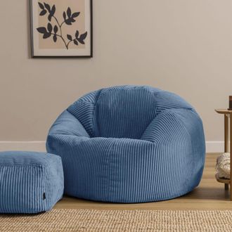 Icon Brand Puf cl&aacute;sico sill&oacute;n grande xl y reposapi&eacute;s de pana azul vaquero