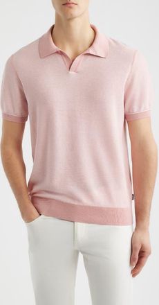 BOSS H-Narciso Stripe Johnny Collar Polo in Light/Pastel Pink at Nordstrom, Size Xx-Large