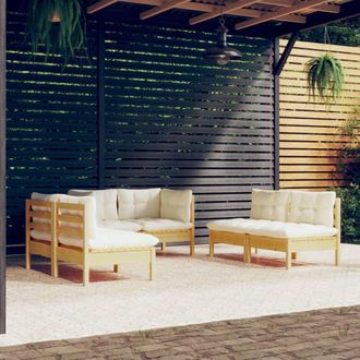 vidaXL Muebles De Jard&iacute;n 6 Pzas Y Cojines Madera Maciza De Pino Crema Vidaxl