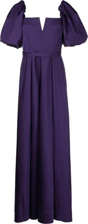 Alberta Ferretti pleat-detail puff-sleeves gown - women - Elastane/Acetate/Acetate/Cupro/Polyamide - 38 - Purple