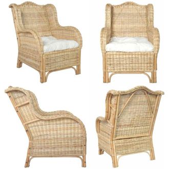 vidaXL Poltrona con Cuscino in Rattan Naturale e Lino - Poltrona con cuscino in lino - Poltrona per soggiorno