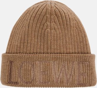 Loewe Logo embroidered ribbed-knit wool beanie