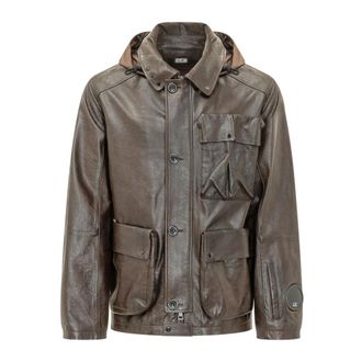 C.P. Company Leren Gemixte Voering Mille Jas - Heren - Leren en Su&egrave;de Jassen - Bruin - L - Katoen - Jassen