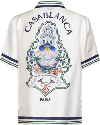 Casablanca Mens Shirt Hotel Emblem White Silk