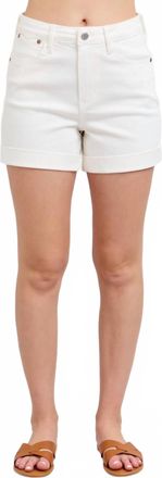 Judy Blue High Waist Double Roll Cuff Shorts In White