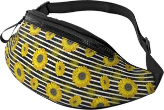 Generic Sunflowers Stripe Bum Bags Bum Bag Lightweight Bumbags For Shopping Jogging Running 14X35Cm