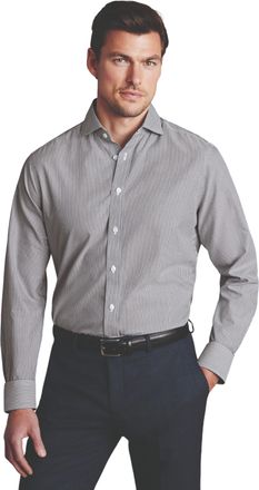 CHARLES TYRWHITT Charles Trywhitt Mens Stripe Non-Iron Button-Down Oxford Slim Fit Shirt Single Cuff