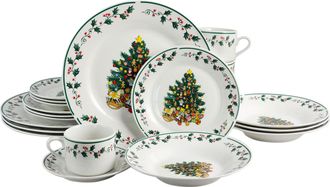 Gibson Home 20 Piece Ceramic Christmas Tree Trimming Dinnerware Set