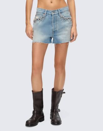 Re/Done Womens The Breezy Short In Aged Worn Blue