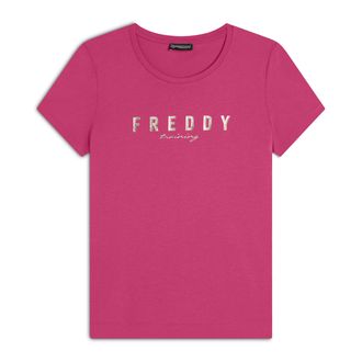 Freddy T-shirt in jersey con logo oro chiaro sul fronte