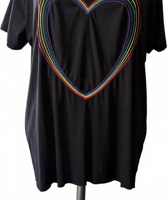 Lauren Moshi Womens Elara Rainbow Heart Short Sleeve Top In Black