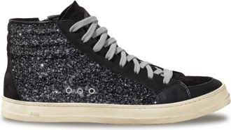 P448 Glitter zwarte hoge sneakers - Dames - Sneakers - Zwart - 36 EU - Schoenen