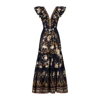 Camilla Maxi Dresses, female, Blue, Size: S Tiered Dress With Neck Frill