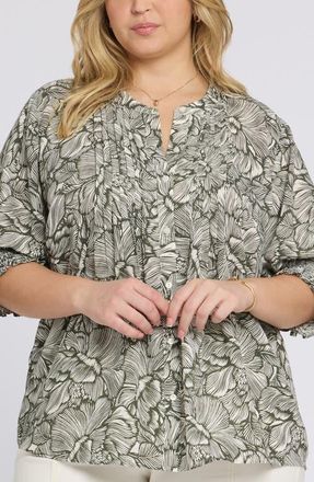 NYDJ Print Peasant Top in Leafy Rose at Nordstrom, Size 3X