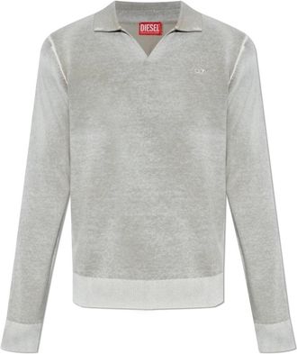 Diesel K-Lawrence Poloshirt - Heren - V-hals truien - Grijs - 2XL - Katoen - Truien & Vesten